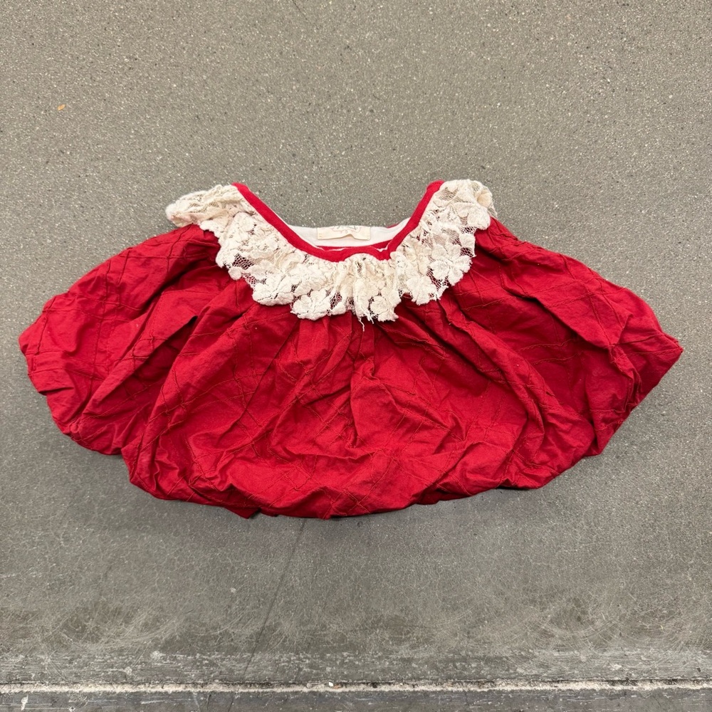 Persnickety Red Bubble Skirt with Lace Waist, Size 4